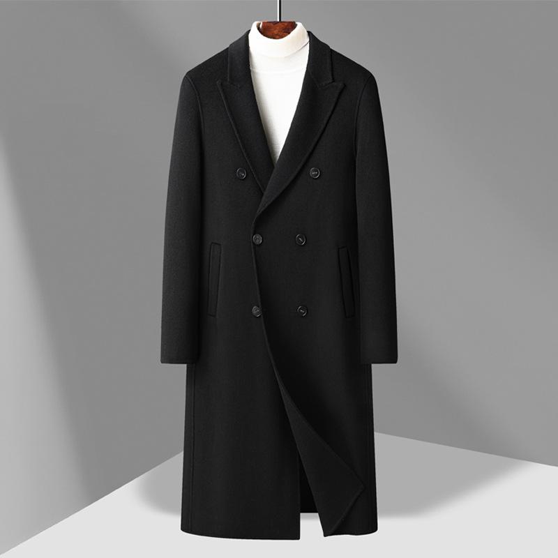 Autumn and Winter Men's Handmade Double-sided Woolen Coat Plus Long Knee Double-breasted Woolen Coat Coat