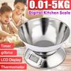Новые 5 кг/1 г Цифровые кухонные весы с часами, дисплеем температуры, электронные весы, кухонные весы для продуктов, кухонные весы из нержавеющей стали
