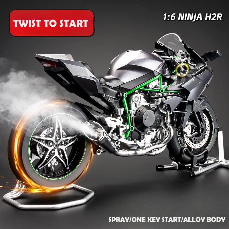 Спрей 1/6 Масштаб Модель Мотоцикла Kawasaki H2R H2 Металлическая Игрушка Мотоцикл С Имитацией Звука и Света Сплав Декоративный Подарок для Мальчика Мужчины