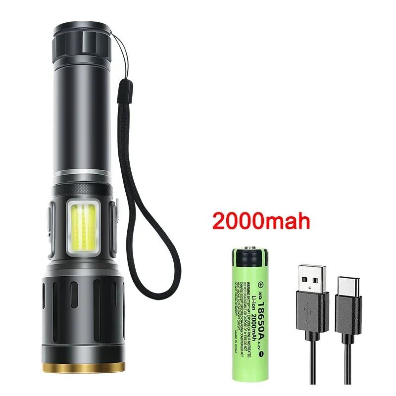 Portable Zoom LED Flashlight White Laser Wick USB Rechargeable Torch Camping Outdoor Hunting Fishing Walking Lighting Lantern