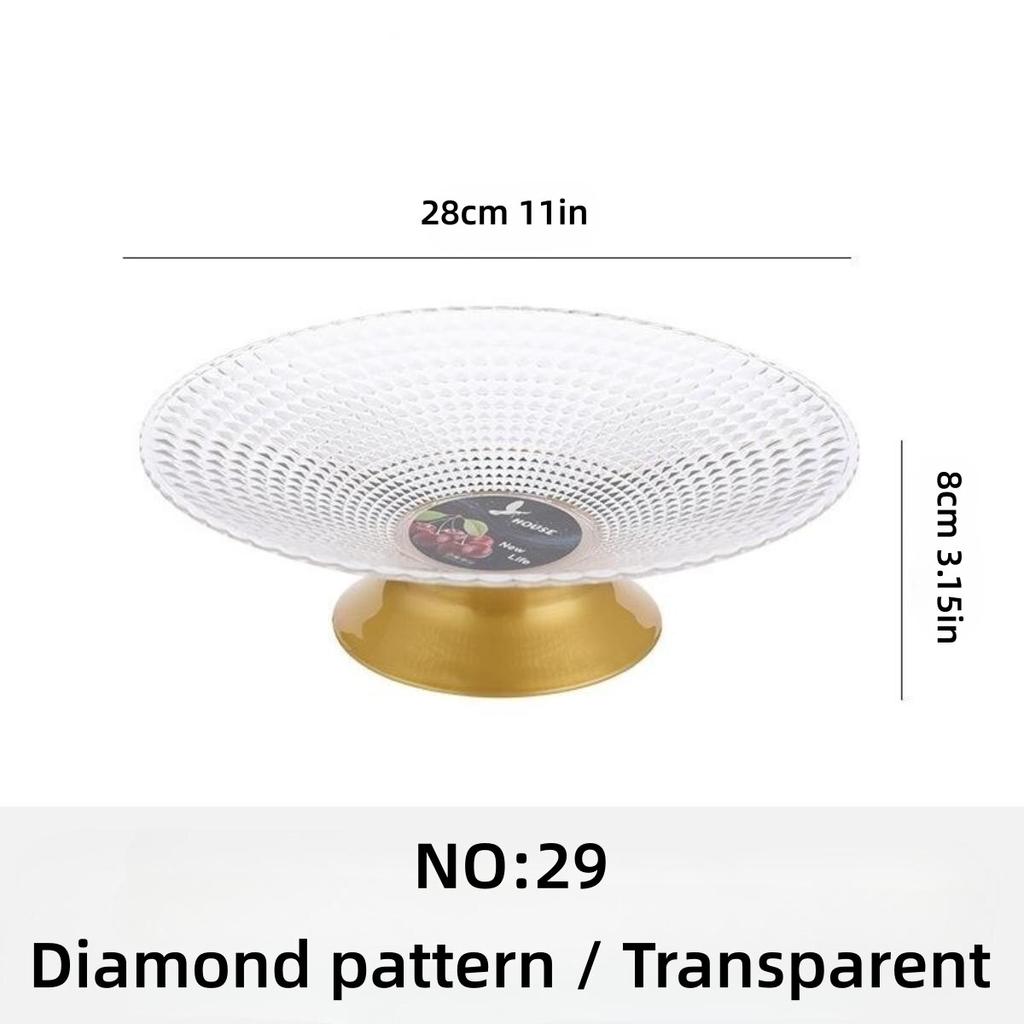 PET Fruit Plate With Base Diamond Pattern Simple Creative Fruit Plate Home Decorative Plate Living Room Coffee Table Candy Plate