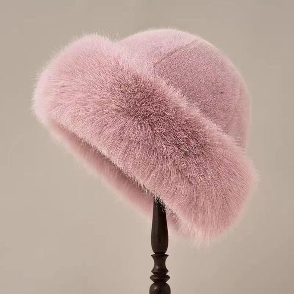 Warm Luxury Plush Hat Thicken Winter Fluffy Hats Fashion Faux Fur Bucket Hat Girls