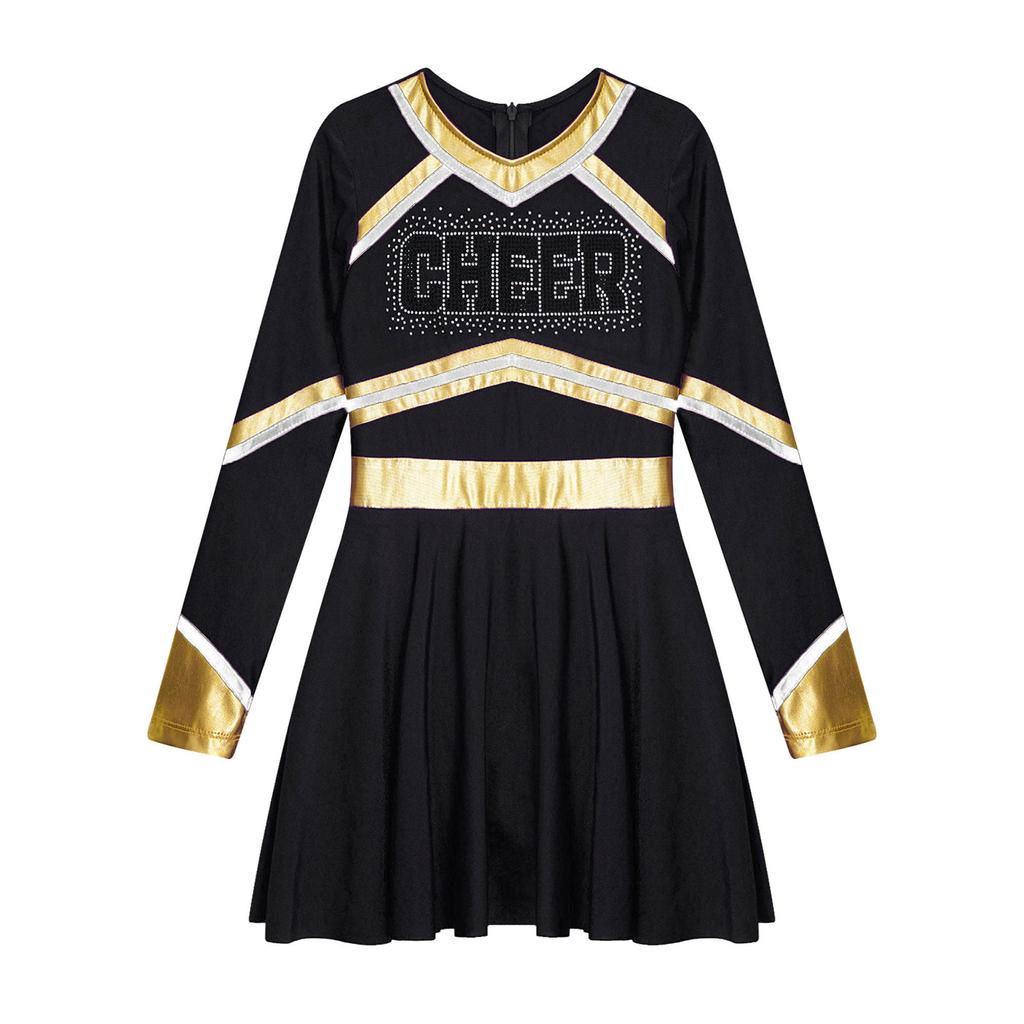 Костюм лидера группы поддержки для девочек с длинным рукавом, танцевальное платье для черлидинга, наряд на Хэллоуин