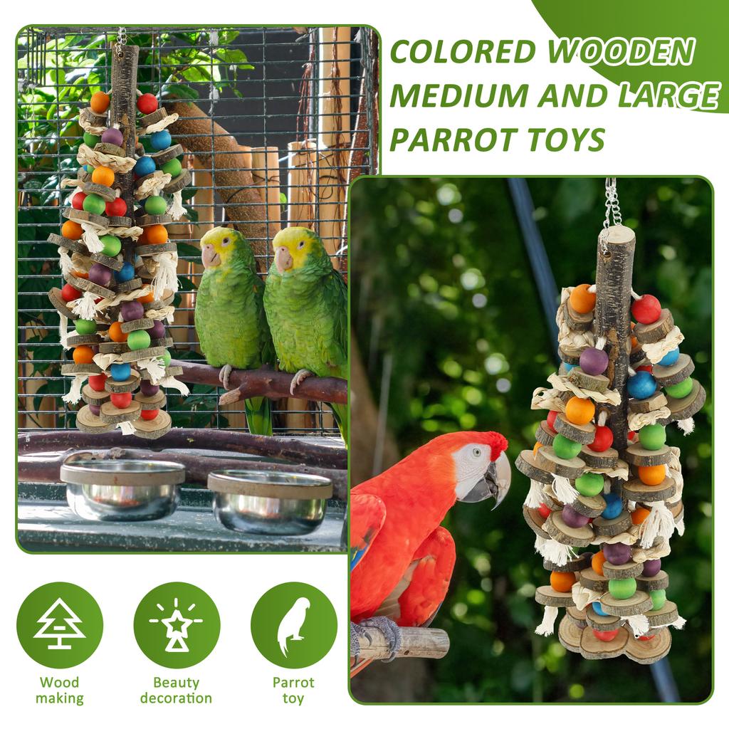 Blocks Bird Bite Toy Handmade Wooden Parrot Cage Bite Toy With Top Hook Soothing Pet Chewing Toy Decorative Bird Cage Supplies