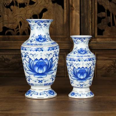 Сине-белая фарфоровая ваза Керамическая ваза Цветочная композиция в зале Будды Бутылка для очистки воды Бутылка Гуаньинь Поклонение Будде