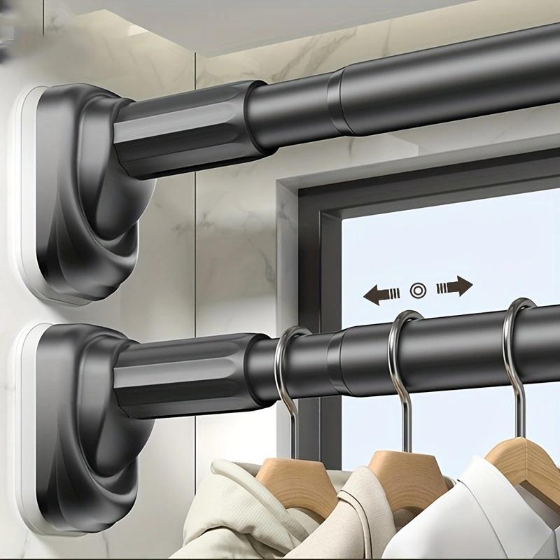Extendable 40-500cm Shower Curtain Rod with Suction Cups, Steel Tension Pole, 33mm Diameter, No Drilling Extendable Curtain Pol
