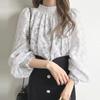 ZANZEA Women Elegant High Neck Lantern Long Sleeve Transparent Lace Blouses