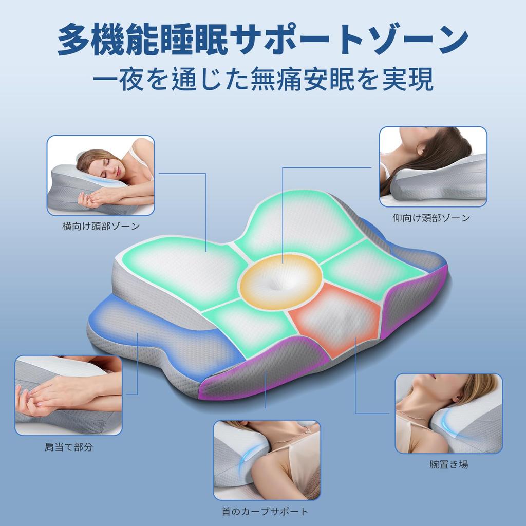 Подушка HUO JI, Облегчение боли в шее, Подушка с эффектом памяти, Подушка для сна, Регулируемая высота, Для сна на боку, спине или животе, Комфортный сон, Полая