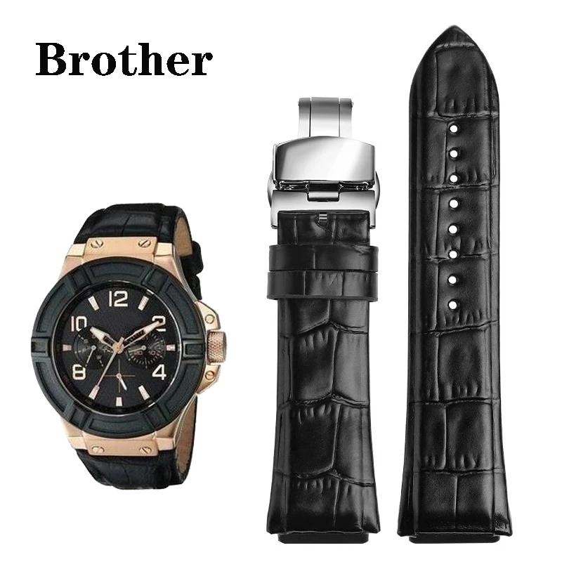 Genuine Leather Watchband For GUESS W0040G3 W0247G3 W0040G7 Series Blue Cowhide Watch Straps 22mm Wrist Band Men Bracelet