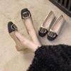 Single Shoes Women's Low-heeled Color Matching Spring and Autumn New Light-mouth Square Head Low-heeled Women's Shoes Gentle Four-season Shoes