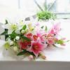 Floral Long Stem Wedding Real Looking Fake Plant Bouquet Branch Faux Lilies Artificial Flower