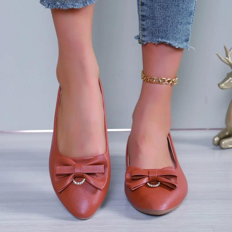2024 Новая мода остроносые банты женские туфли слипоны на плоской подошве верхнее платье весна и осень женская обувь Zapatos De Mujer