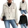 Women's Fashionable Solid Color Long Sleeved Lapel Pocket Plush Short Casual Jacket Jacket