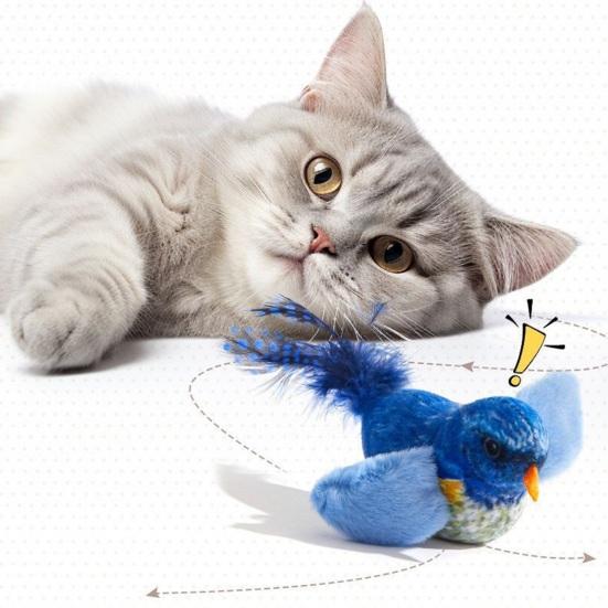Chirping Bird Cat Toy Interactive Flapping Wings Plush Bird Toy Battery Operated Stimulate