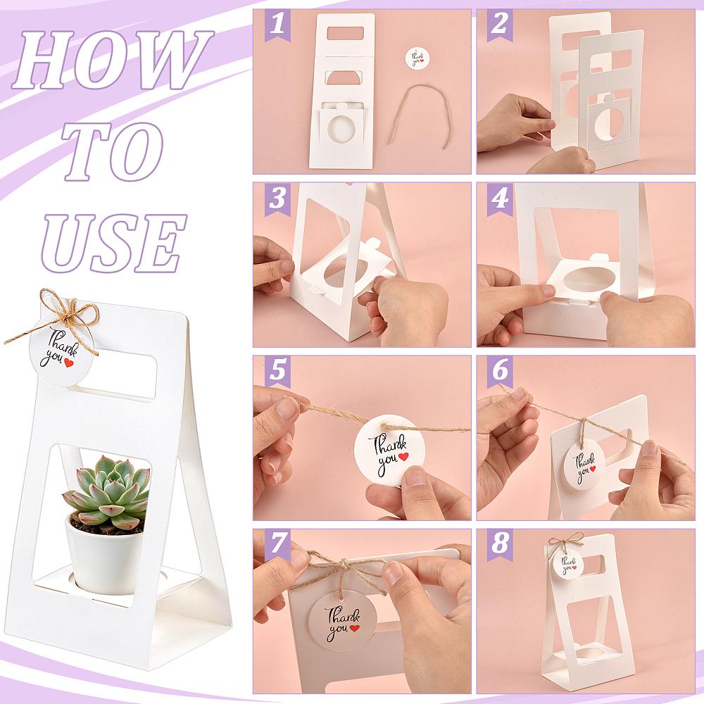 32Pcs Paper Flower Packing Baskets Flower Boxes with Handles Rectangle with 32Pcs Paper Thank You Hanging Gift Tags and 32Pcs Jute Cords White