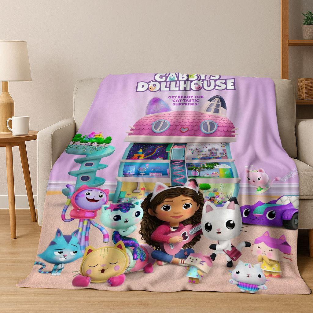 2026 New Cartoon Gabbys Dollhouse Girl Gift Flannel Blanket,Warm and Cozy Soft Throw Blanket for Home Bedroom Bed Sofa Cover Kid