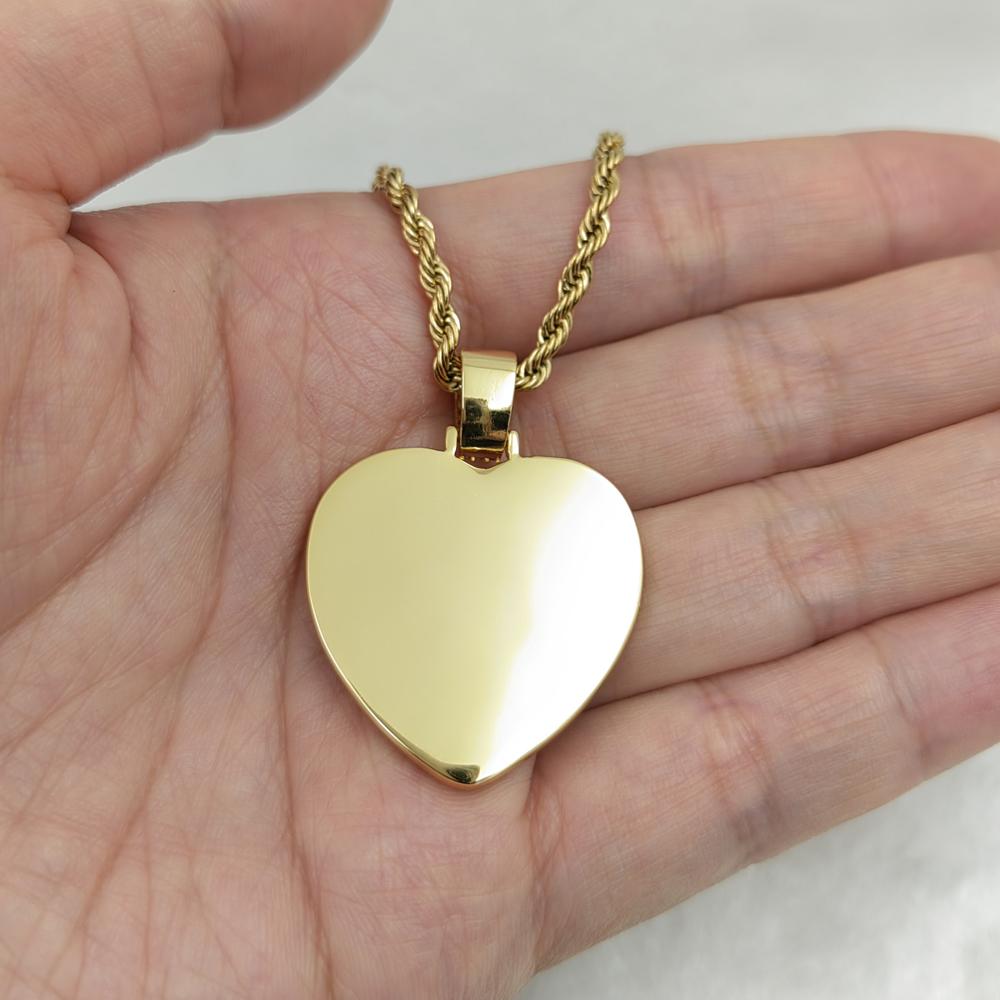 PP15 Brass Cubic Zircon Heart Photo Pendants Necklace Hip Hop Necklace BlingJewelry