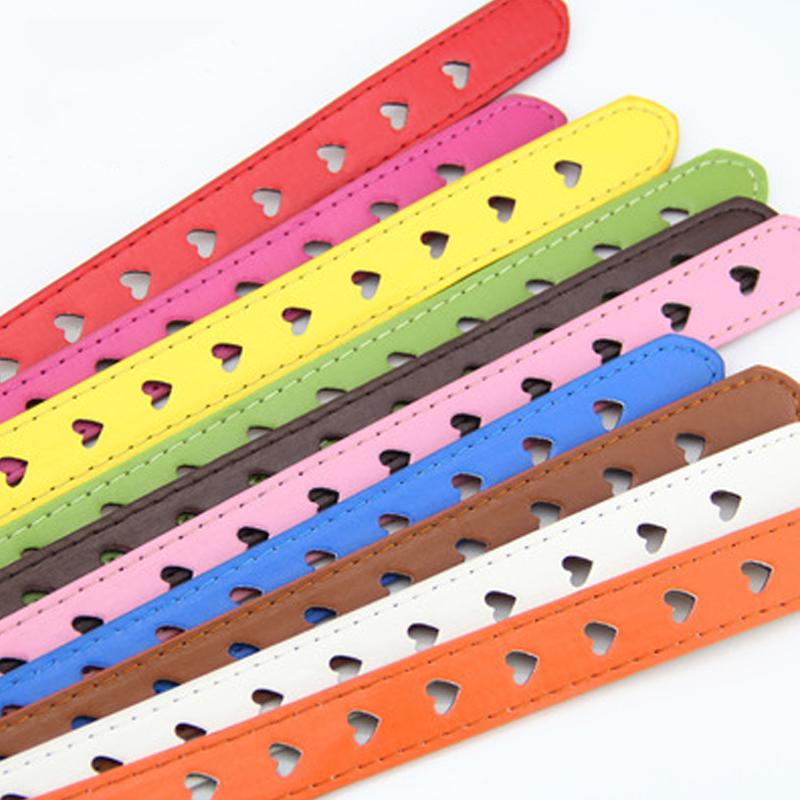 Women Girls Heart Hollow Belt Faux Leather Metal Buckle Straps Waistband