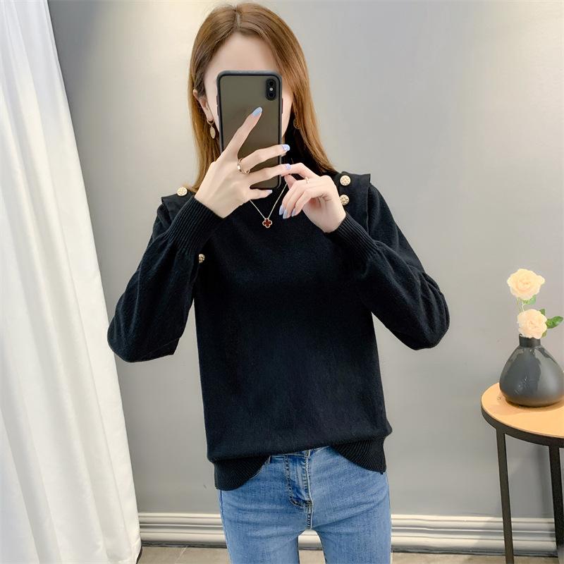 2024 осень и зима, новый свитер на пуговицах, топы, женский пуловер, полуводолазка, свитер, утепленная рубашка, женская рубашка