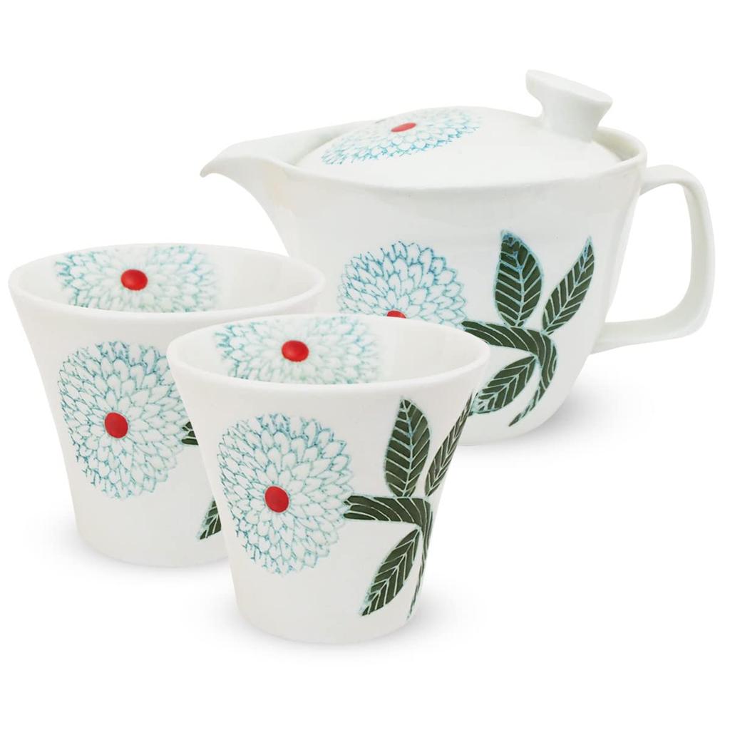 J-kitchens Kunzangama Teapot Set, Large, Hasami Ware, Made In Japan (Teapot, Pair of Teacups, Tea Set), 385ml and 180ml, Serves 2-3, Includes Tea