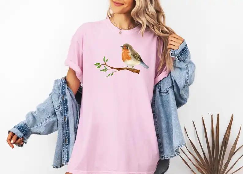 Plus Size Cute Bird T Shirt Outdoor Nature Peace Harajuku Short Sleeve Bird T Shirt for Bird Lovers Nature Animal Lover Shirt