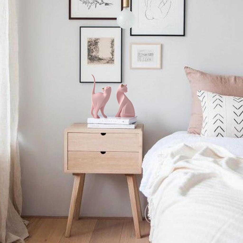 2 шт. Статуэтка розового кота, геометрическая скульптура кота, художественная статуэтка животного, современные украшения для дома, статуэтка животного, скульптура из смолы для домашнего офиса, подарок