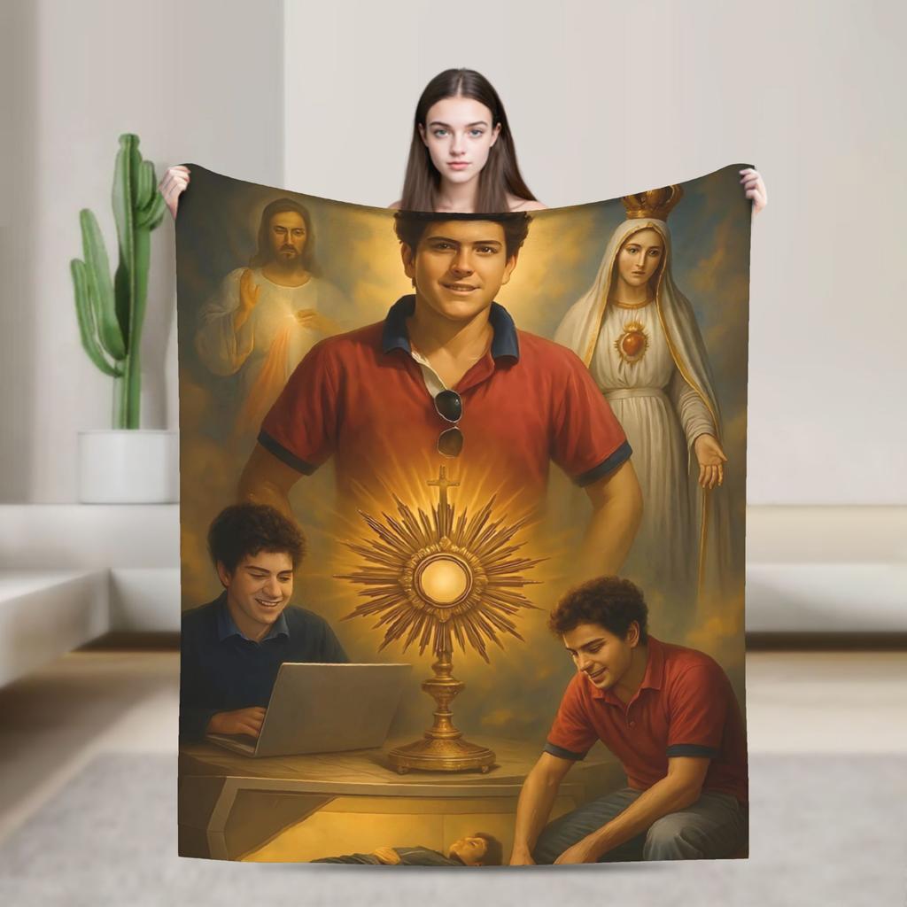 Saint Carlo Acutis Santo Carlo Acutis Blanket Quality Super Soft  Throw Blanket Winter Travel Living Room Pattern Bedspread
