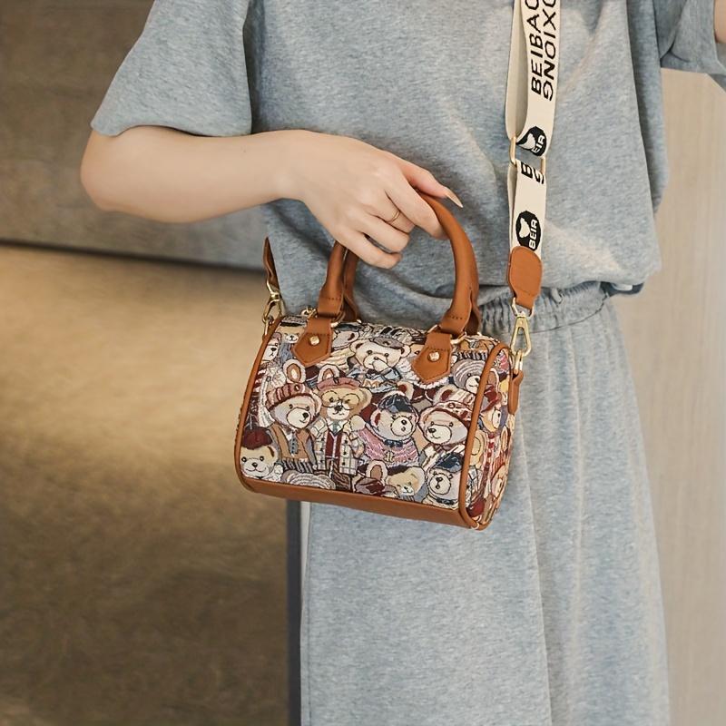 Сумочка с милым медвежьим узором, маленькая сумка через плечо Boston, женская сумка-саквояж с верхней ручкой