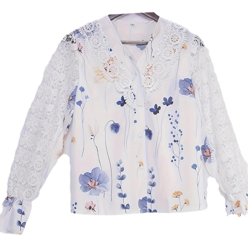 GMXIA Осенне-зимняя женская рубашка на пуговицах с длинным рукавом и кружевом