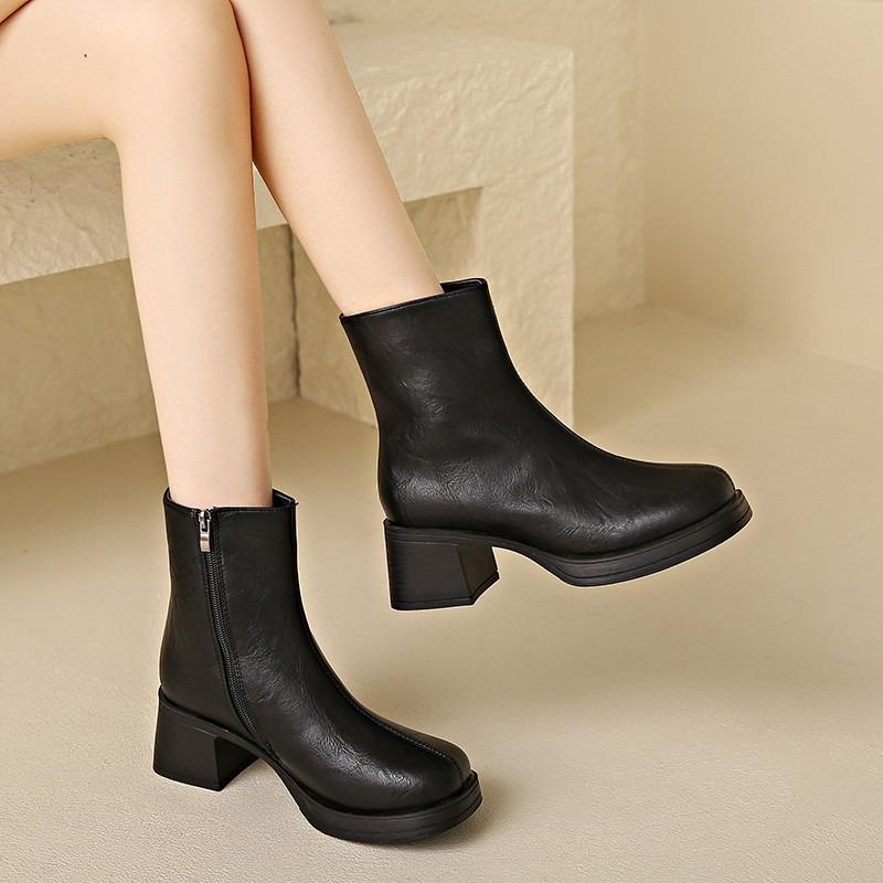 2024 Горячая Распродажа Женская Обувь Ботильоны Женские Модные Ботинки С Молнией По Боку Офисные И Карьерные Высококачественные Туфли С Круглым Носком Для Женщин