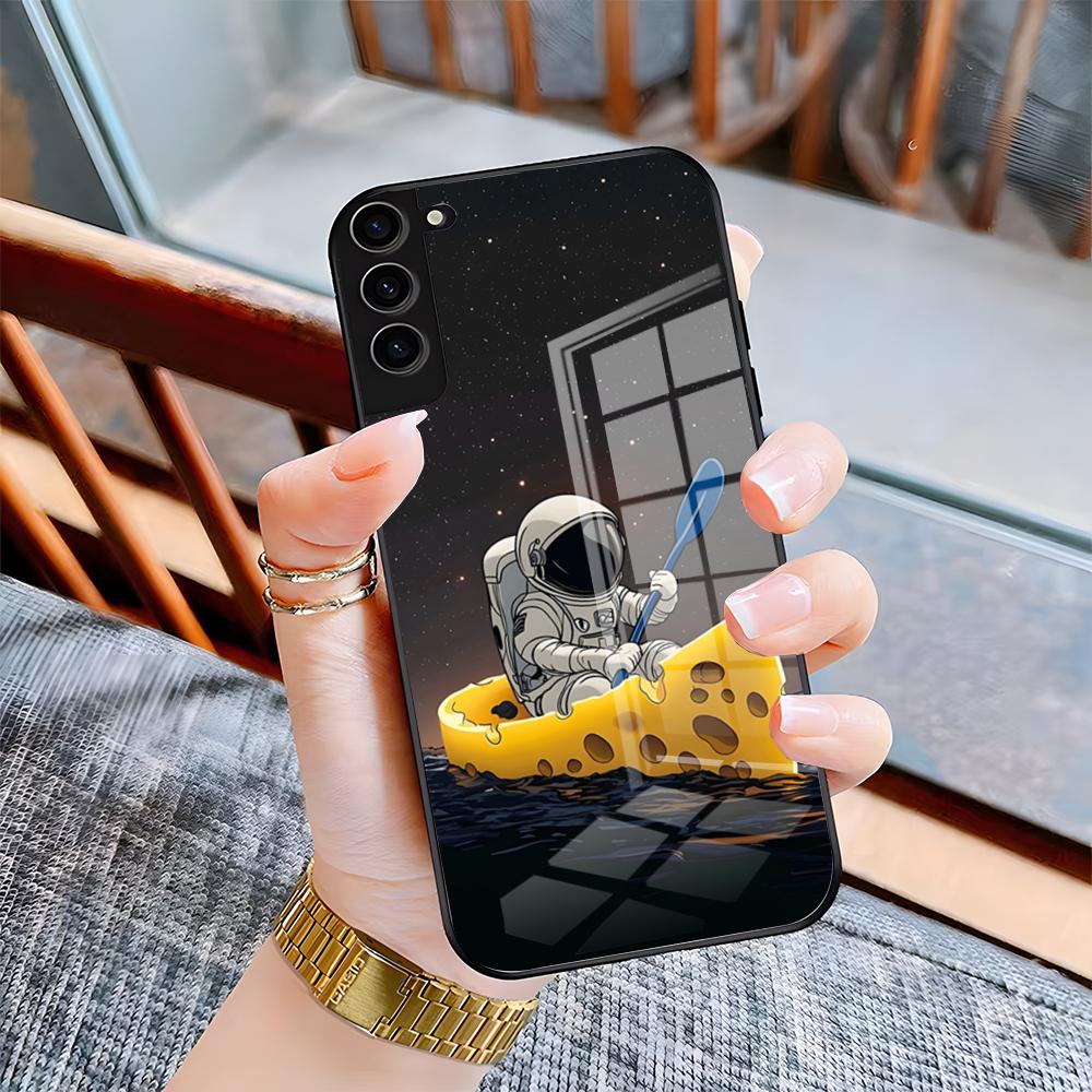 Чехол для телефона 'Астронавт' для Samsung A25 A13 A33 5G A54 A36 A35 A56 A52 A14 Ударопрочная стеклянная крышка