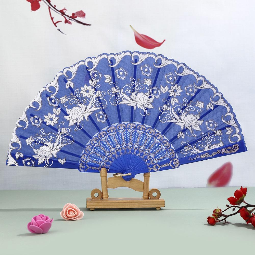 Portable Vintage Style Silk Hand Fan Floral Pattern Decorative Folding Fan with Tassel Handmade Handheld Fan Wedding Party