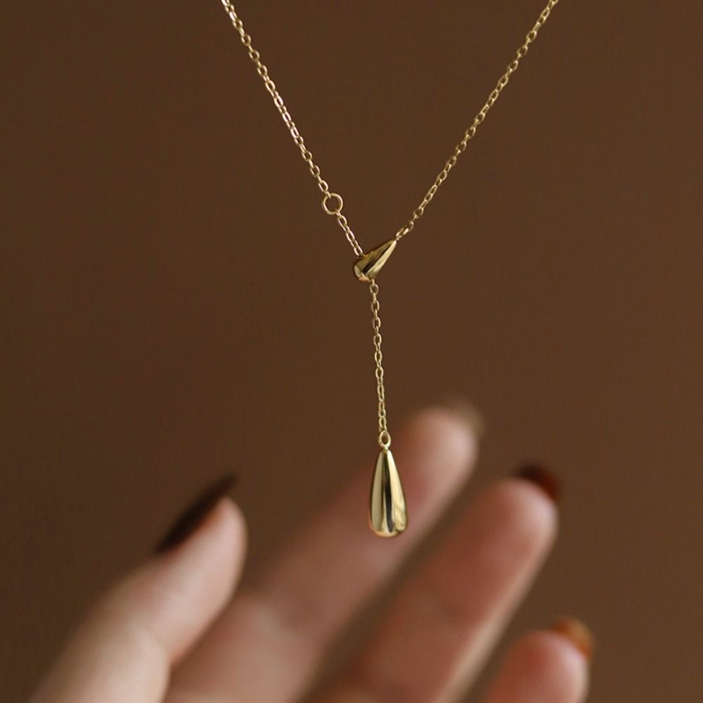 Adjustable Water Drop Tassel Necklace Y-shaped Metal Necklace Dewdrop Necklace Jewelry Gifts