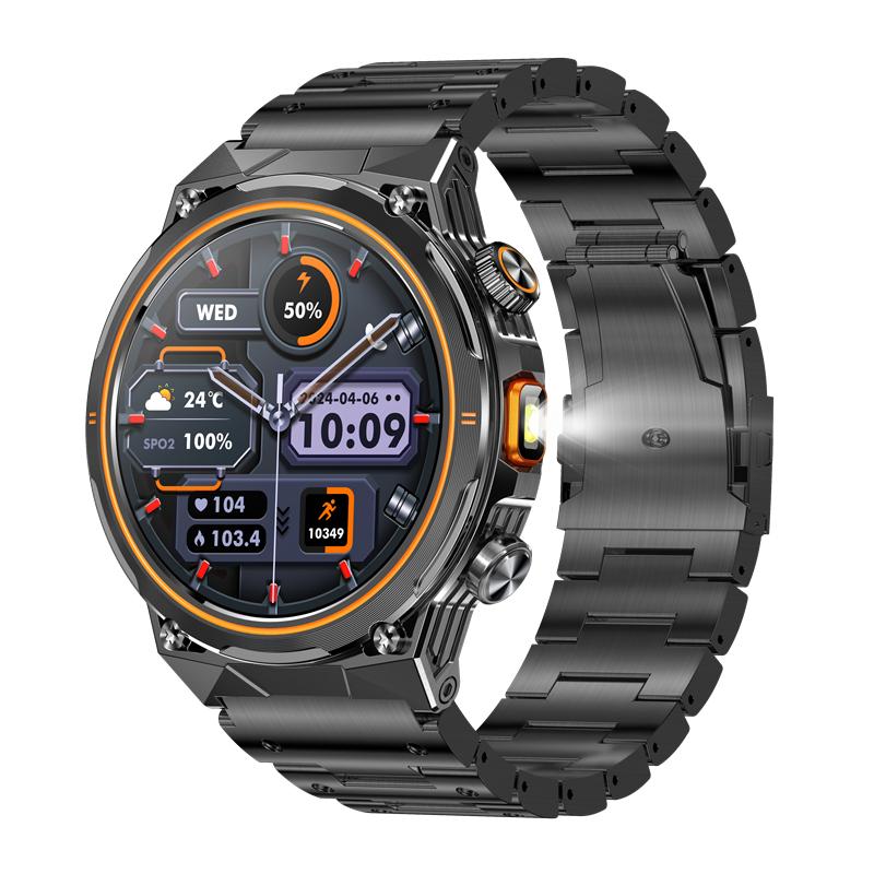 Men AK81 Smart Watch Flashlight Outdoors Multi-Sports Fitness Tracker Bluetooth Calling Health Monitoring Smartwatch