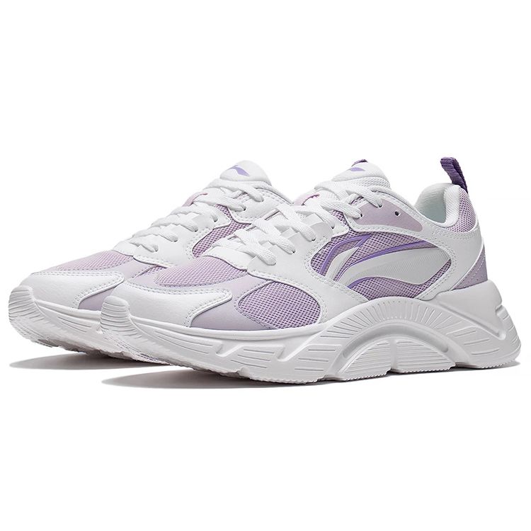 Li-Ning Удобные прочные кроссовки с низким верхом женские кроссовки белые фиолетовые ARSS058-2