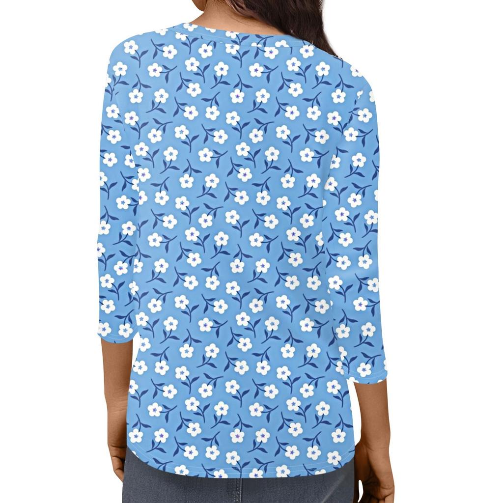 Женская модная повседневная свободная футболка с круглым вырезом и рукавами 3/4 с принтом, женский топ