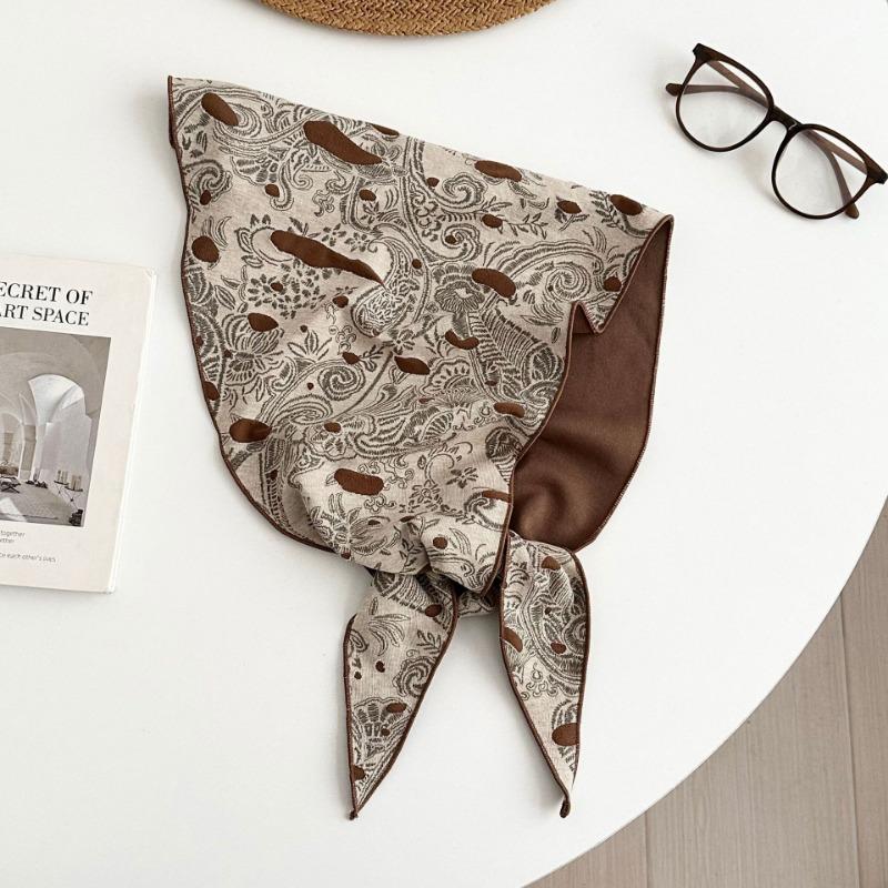 Silk Scarf New Fashion Scarf Scarf Scarf Neck Cotton and Linen Scarf Double-sided Cashew Flower Bag Headscarf Headband Triangle Scarf Waist Tie