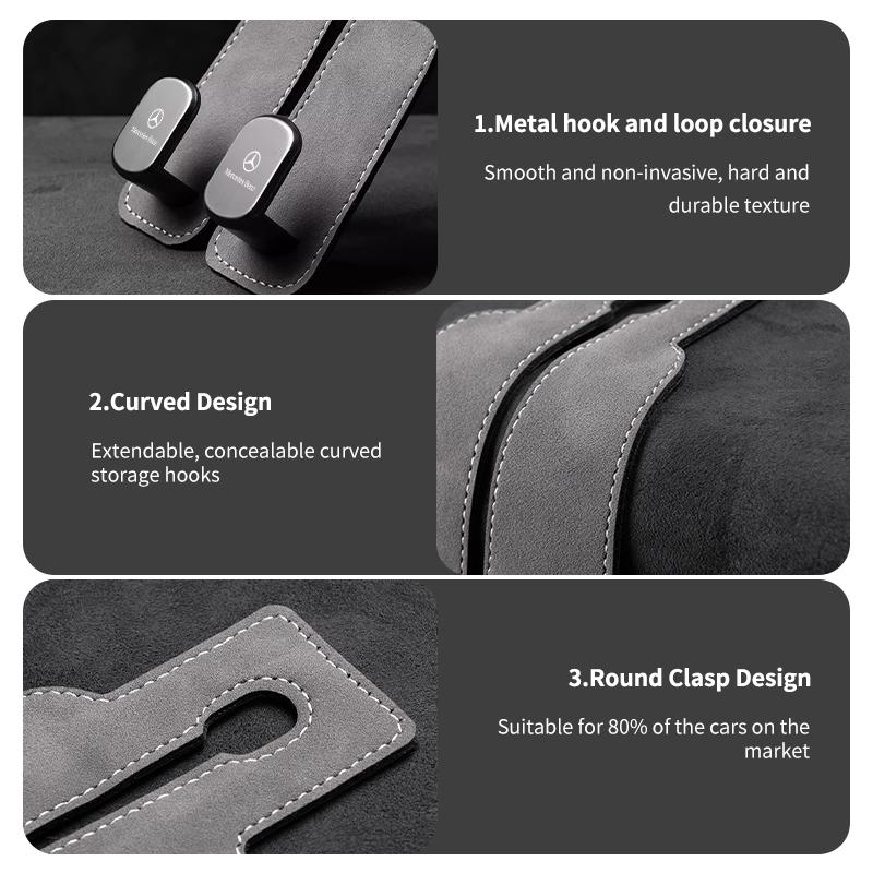D1-Suede Car Rear Front Seat Storage Bag Suede Double Head Hook For Benz AMG A C E S G Class W201 W210 W108 W204 W205 W203