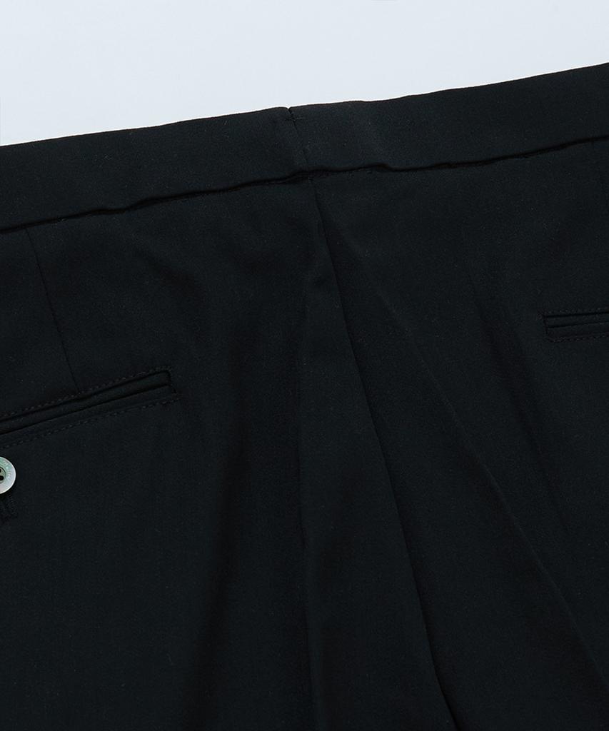 BELLIEF Wool Adjust Double Pleat Relaxed Trouser (Black)