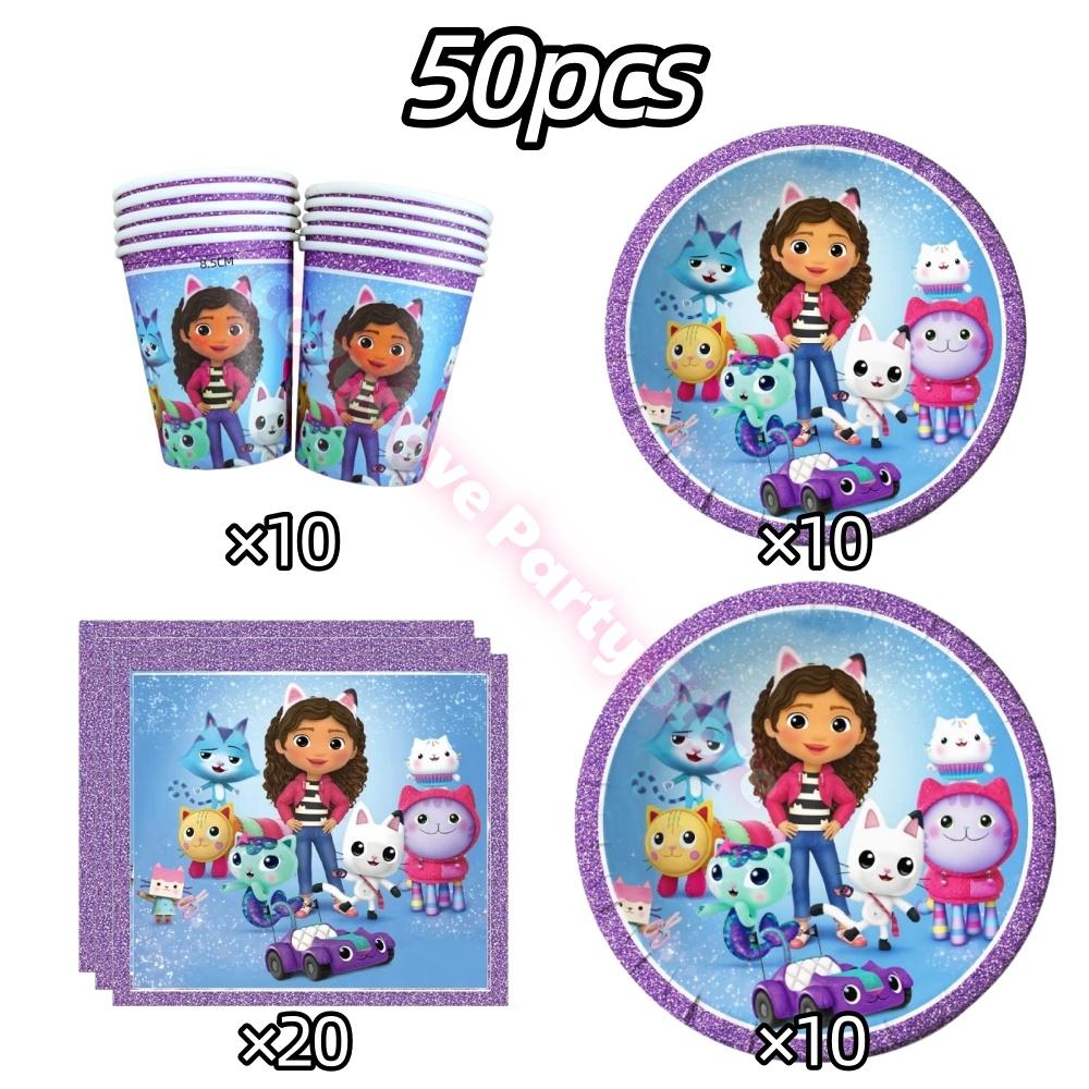 Gabby Dollhouse Birthday Party Decoration Gabby Plates Cups Napkins Cake Topper Balloons For Kids Party Favors Gifts Photo Booth