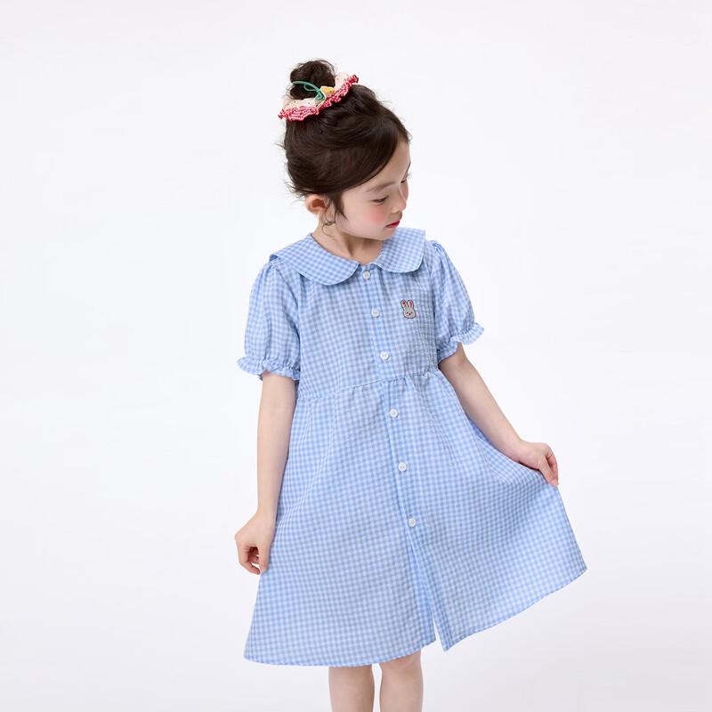 Girls' Summer Plaid A-Line Dress with Bunny Embroidery