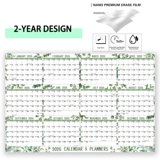Календарь 2025 года, стираемый, большой, стираемый влажным способом, ламинированный, настенный календарь на 12 месяцев, ежегодный ежегодный планировщик, двусторонний органайзер