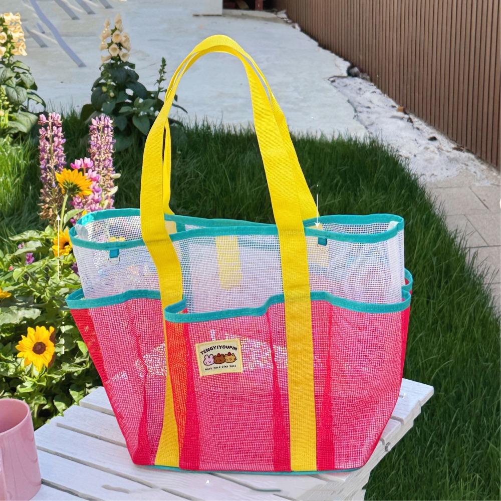 Nylon Swimming Bag Dry Wet Mesh Handbag Soild Color Mesh Beach Bag Shower