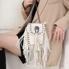 Soft Leather Retro Crossbody Bag for Women PU Studs Tassel Bag Small Punk Shoulder Bag Bohemian Chain Cell Phone