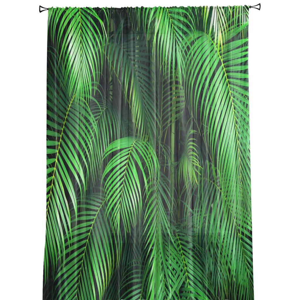 Зеленые листья, тропические джунгли, растения, Тюль, прозрачные оконные шторы для гостиной, спальни, современная вуаль, занавески из органзы, шторы
