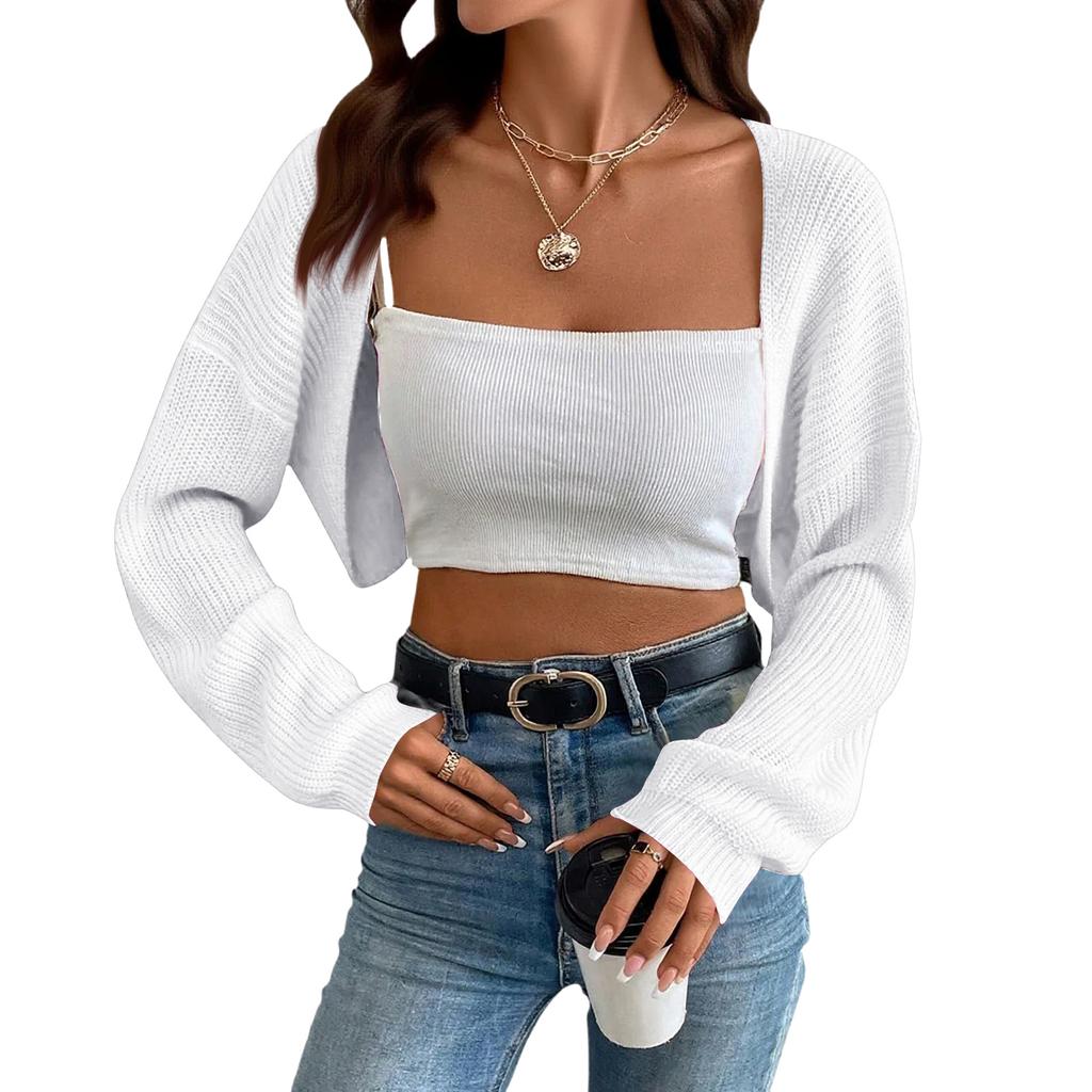 Women's Fashion Shawl-Style Knit Short Jacket Solid Color Cardigan Top