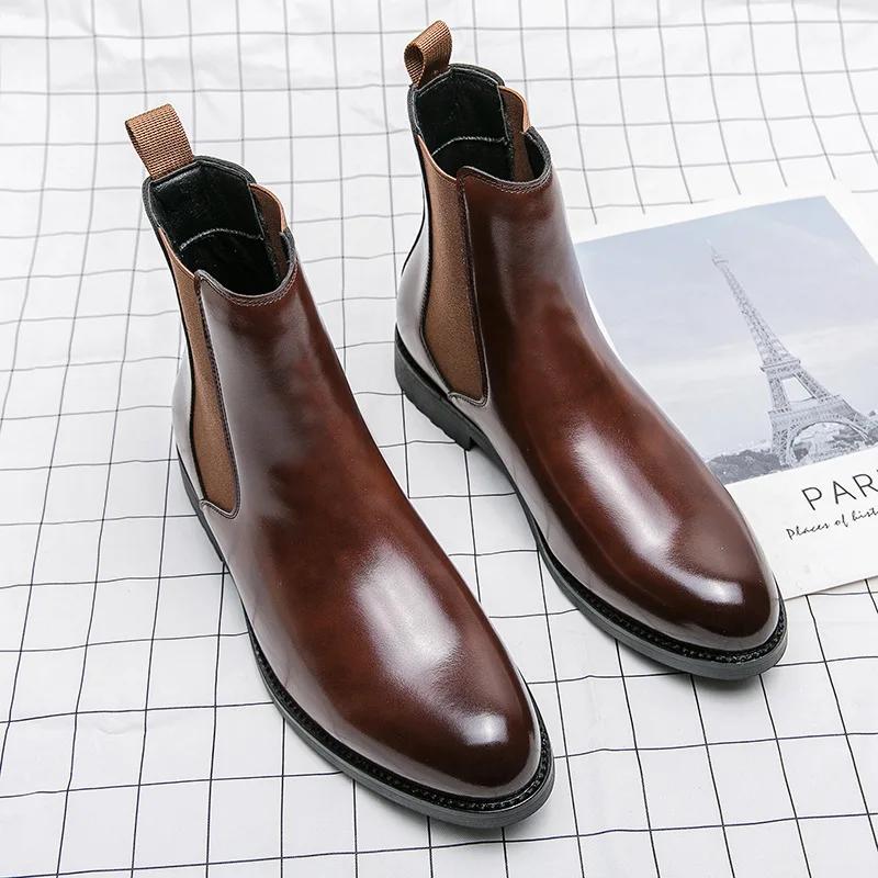 Men's Classic Retro Chelsea Boots Mens Fashion Leather Ankle Boots Men British Style Short Boots High-top Casual Shoes 2024