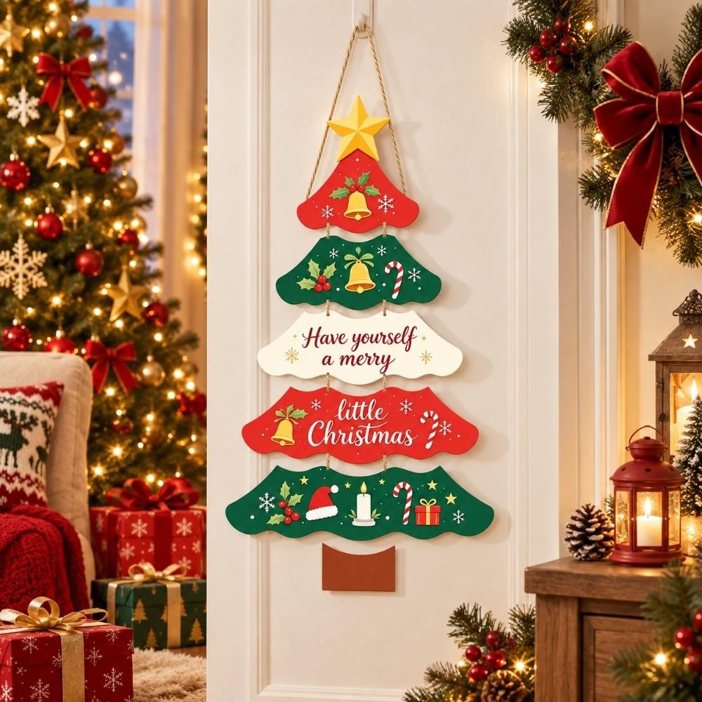Cartoon Xmas Hanging Flag Multi-layered Hanging Welcome Board New Year Wall Decoration Porch