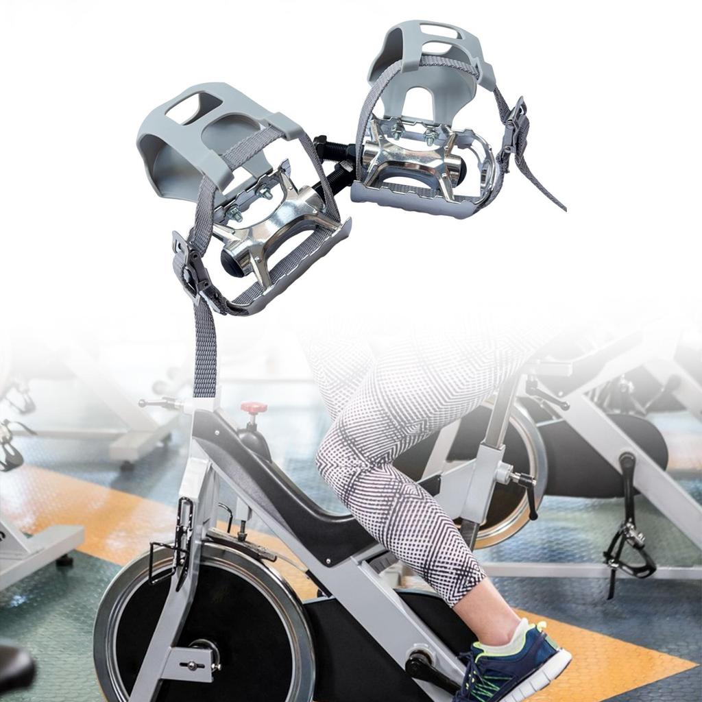 2 Pieces Exercise Bike Pedals with Straps Repair Replacement Nonslip Accessories Bicycle Pedals for Outdoor Bicycles Home Gym