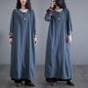 Vintage Split Long Dress O Neck Loose Long Sleeve Denim Dresses for Women